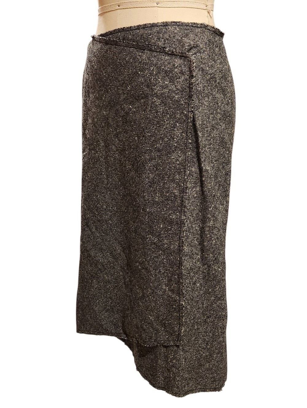 Teenflo Y2k Vtg Tweed Classic Asymmetrical Gray Tweed Midi Wrap Skirt 6 Small